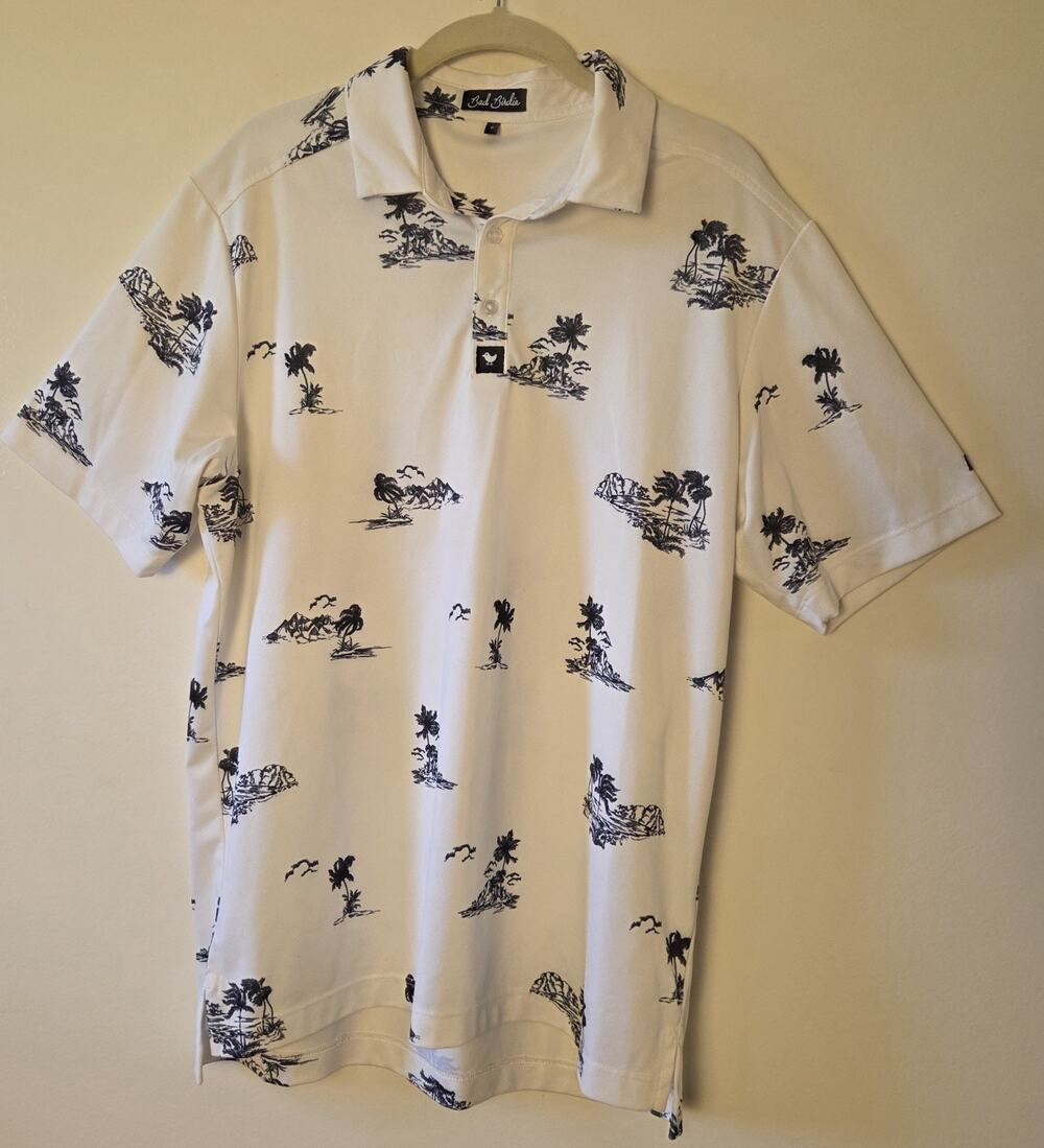 Bad Birdie Men's Beachy Pique Golf Polo Tropical Island Size M Stretch Comfort